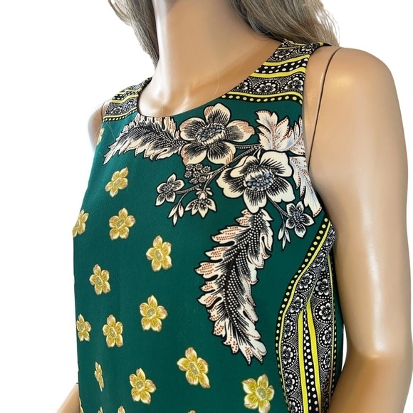 ZARA Shift Dress Pretty Batik Pattern Green Psychedelic Floral Sleeveless S/M - Picture 5 of 16